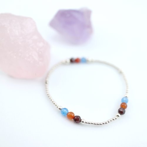 石榴石+藍/橘瑪瑙純銀彈性手環 (Garnet + Agate Silver Bracelet )【ColorDay】
