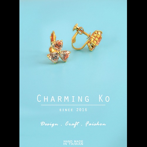 Charming Ko設計經典款香檳鋯石耳夾式耳環