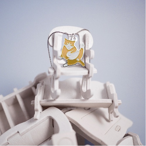 黃白 面具 貓 銀色 頸鏈 項鍊 首飾 金玉敬禮