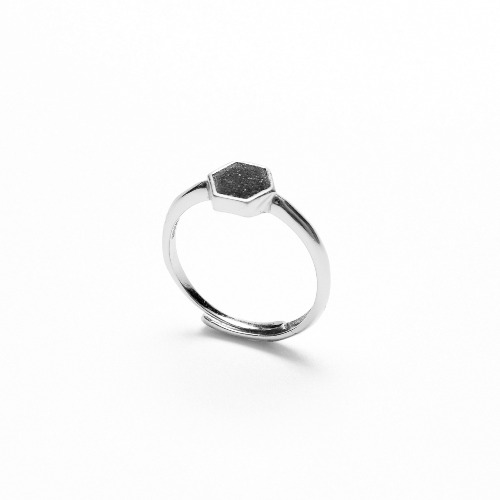 黑水泥六角形銀指環/戒指(銀) - 幾何系列