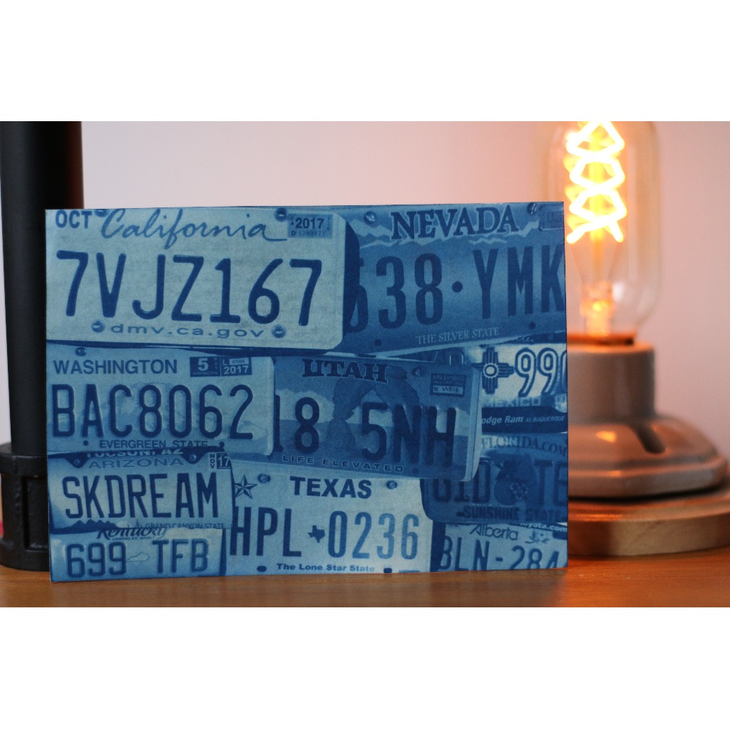 藍曬 旅遊風景 明信片 復古美國車牌 可訂制