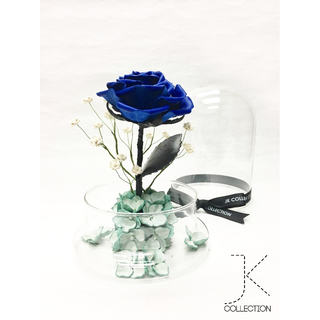 彩藍色皮革薔薇玻璃瓶
