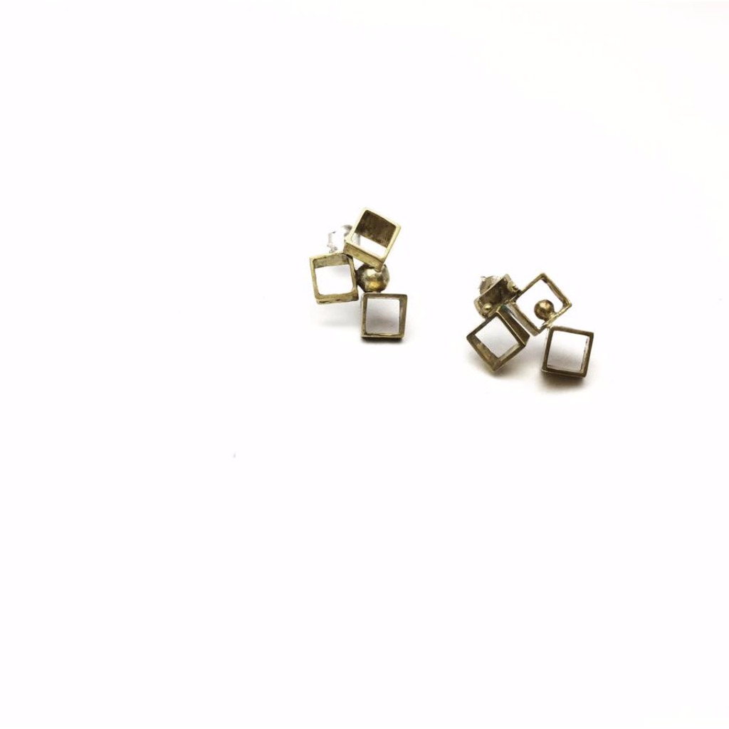 方塊記憶盒子/黃銅耳環Brass earrings