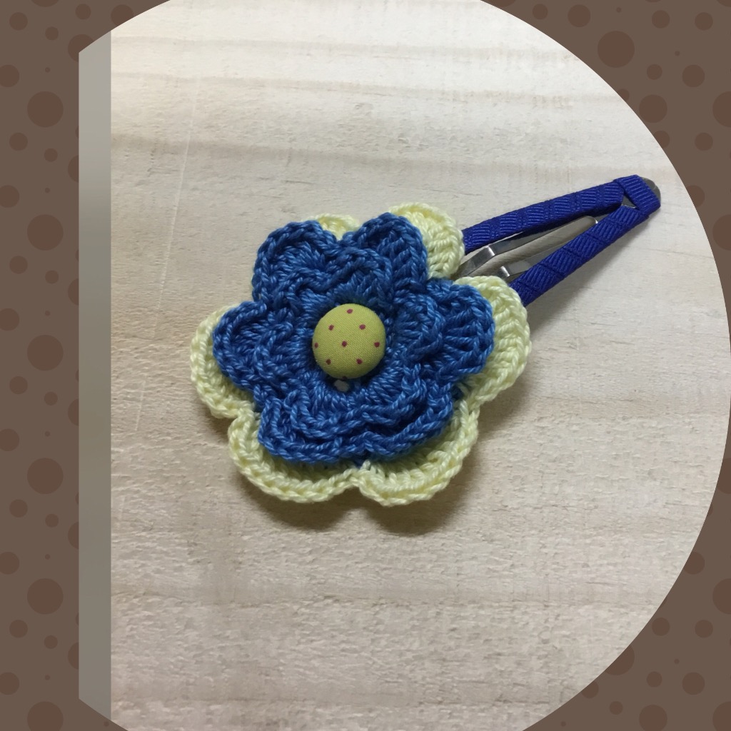 手工蕾絲編織髮飾-藍色黃邊蕾絲