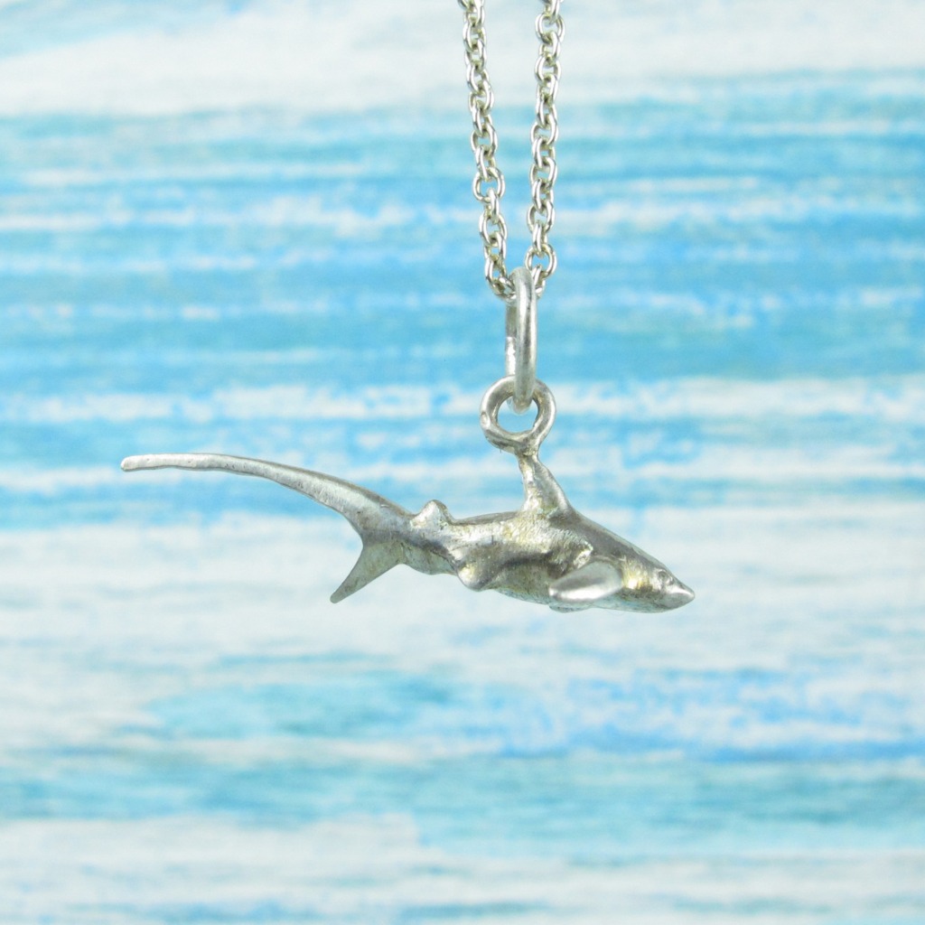 【Diving silver】925銀海洋潛水銀飾--迷你3D長尾鯊項鍊