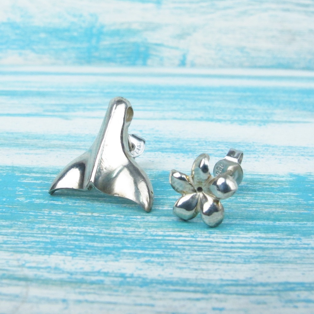 【Diving silver】 925銀海洋潛水銀飾--可愛鯨魚尾耳環