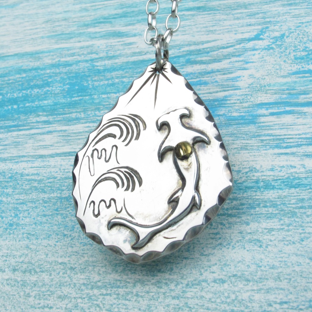【Diving silver】925銀海洋潛水銀飾--鎚頭鯊海洋靈魂碑墜飾