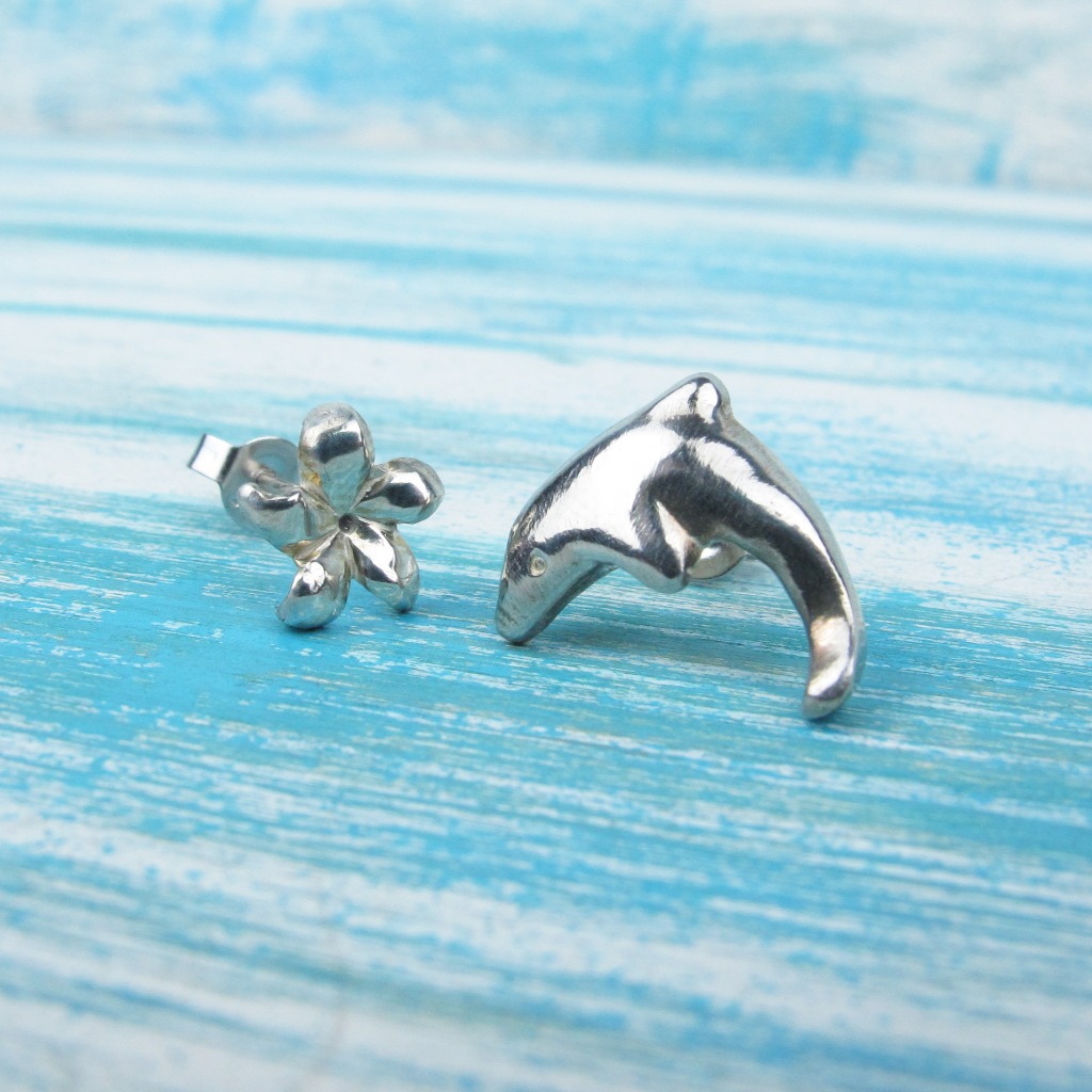 【Diving silver】925銀海洋潛水銀飾--跳躍海豚耳環