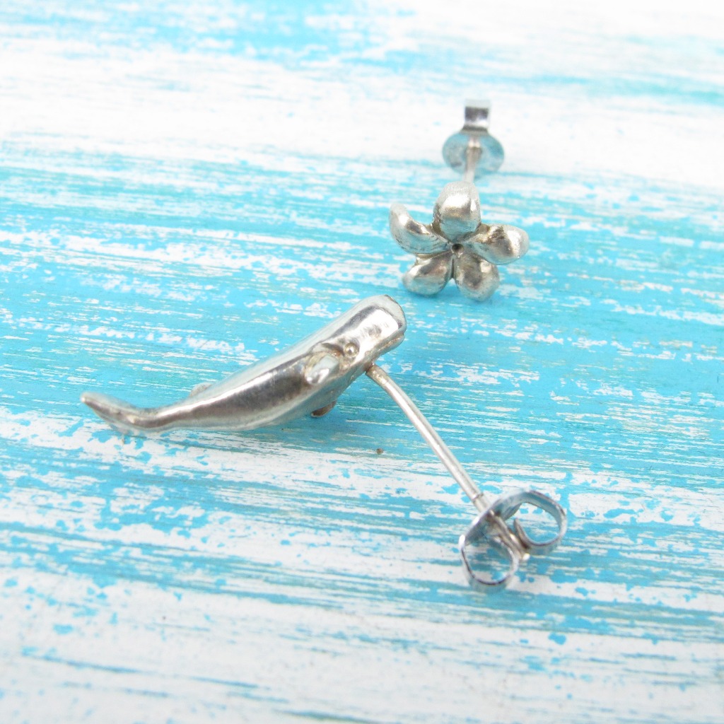 【Diving silver】925銀海洋潛水銀飾--迷你3D抹香鯨耳環