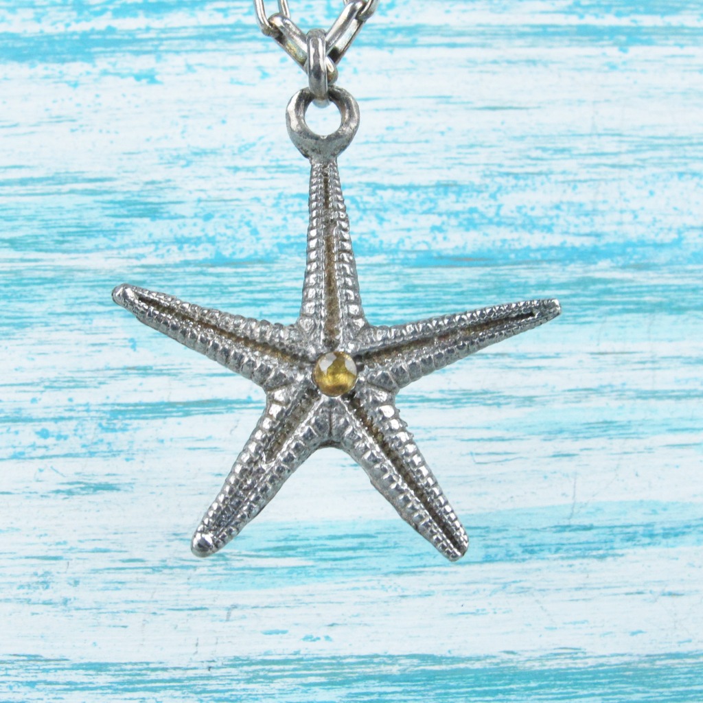 【Diving silver】925銀海洋潛水銀飾--鑲鑽大海星項鍊