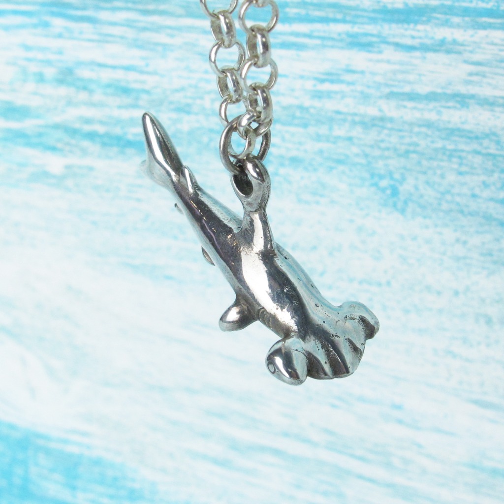 【Diving silver】925銀海洋潛水銀飾--立體鎚頭鯊墜飾