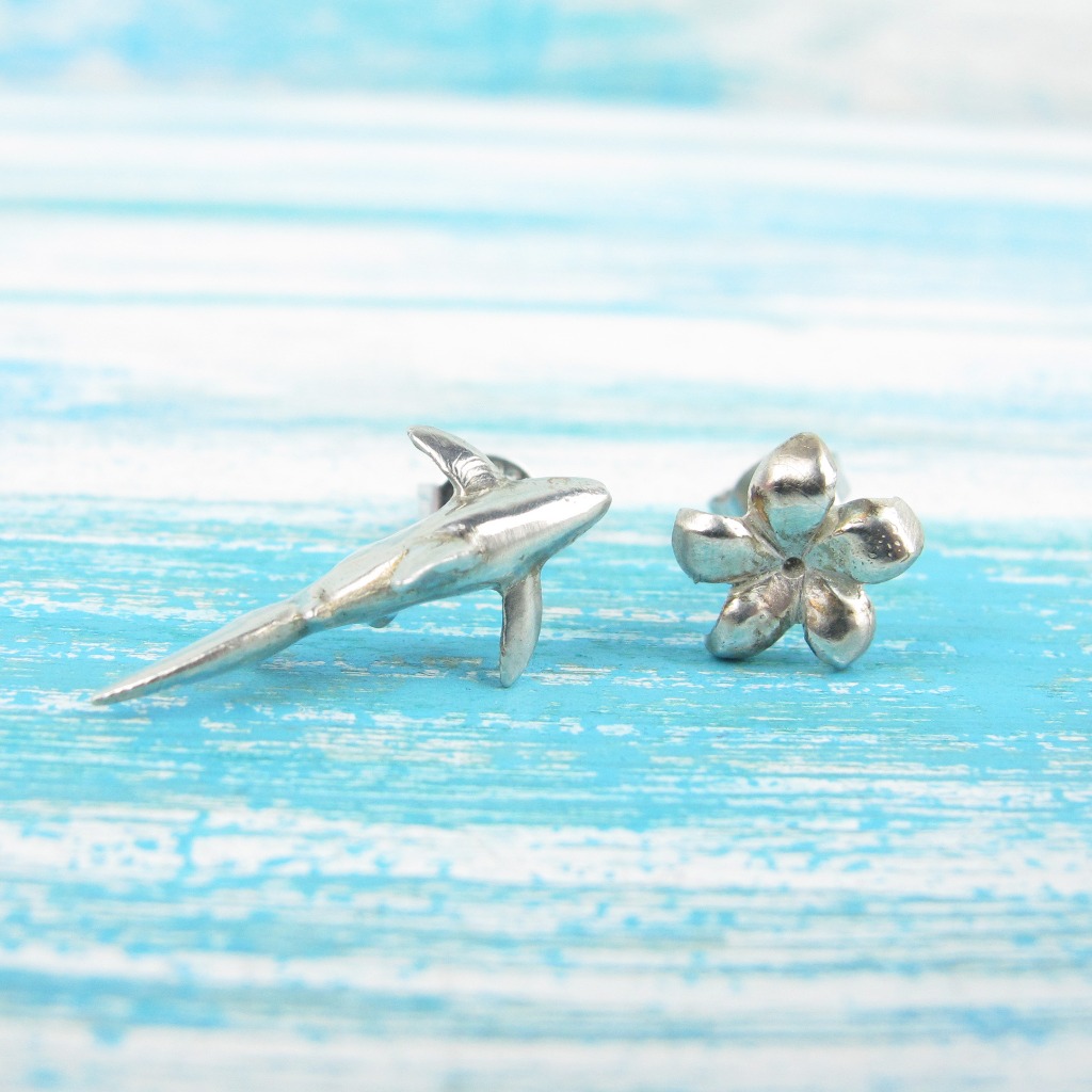 【Diving silver】925銀海洋潛水銀飾--迷你3D鯊魚耳環