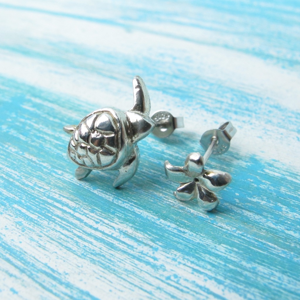 【Diving silver】925銀海洋潛水銀飾--迷你海龜耳環