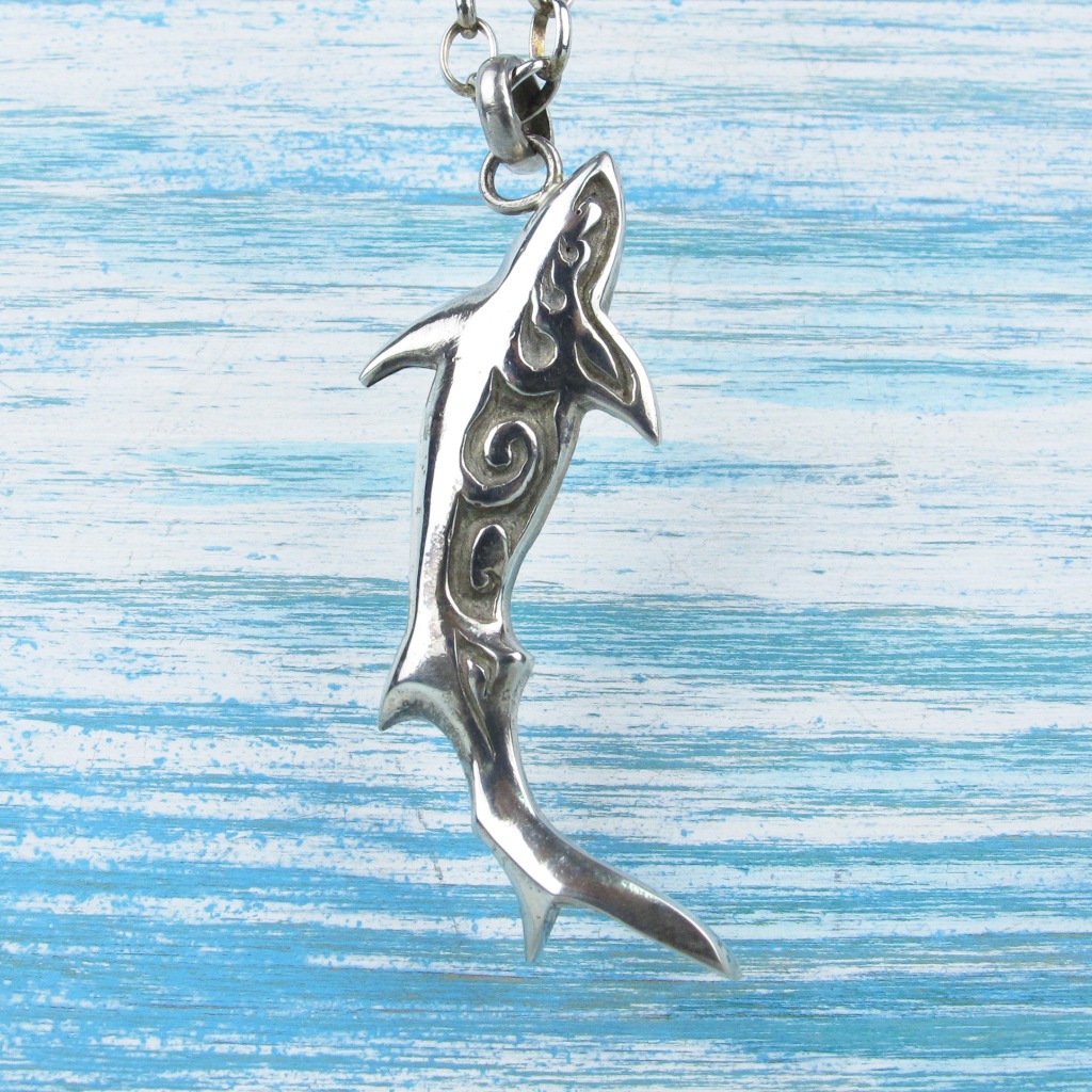 【Diving silver】925銀海洋潛水銀飾--鯊魚手工雕刻墜飾