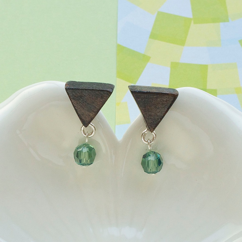 三角原木 綠水晶 手工耳環 純銀耳針 禮物訂製