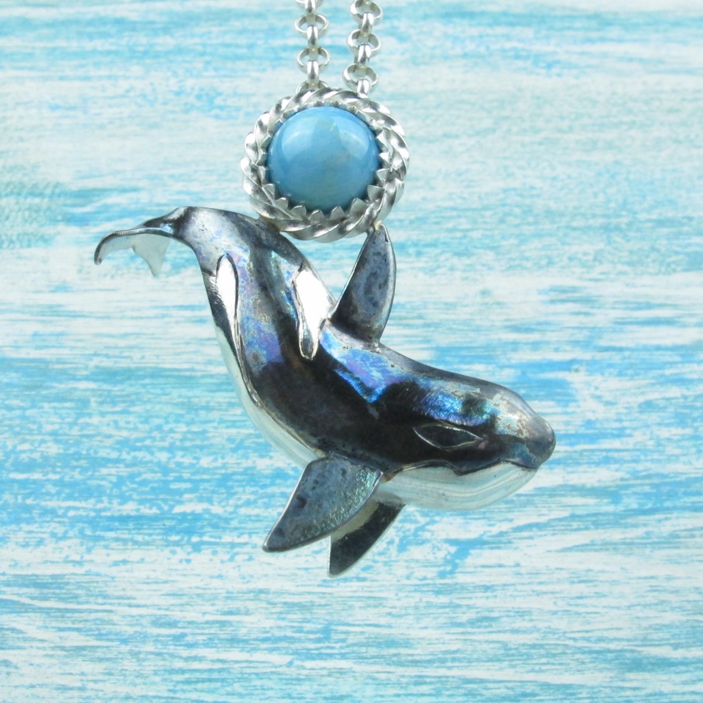 【Diving silver】925銀海洋潛水銀飾--磷灰石殺人鯨墜飾