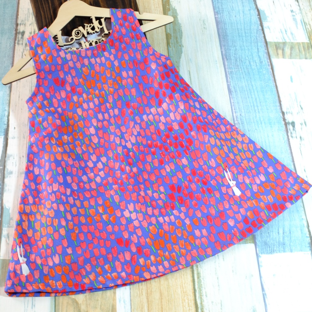 Tulip and Bunny Blueberry Handmade Sleeveless Dress (Size140)