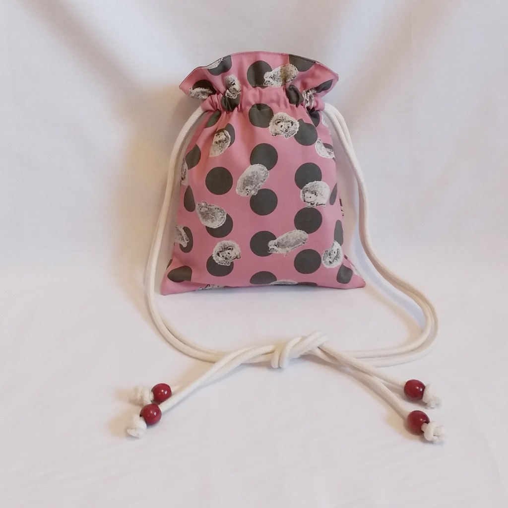 波點刺蝟索繩袋 (粉紅) Polka dot Hedgehog drawstring bag (pink)