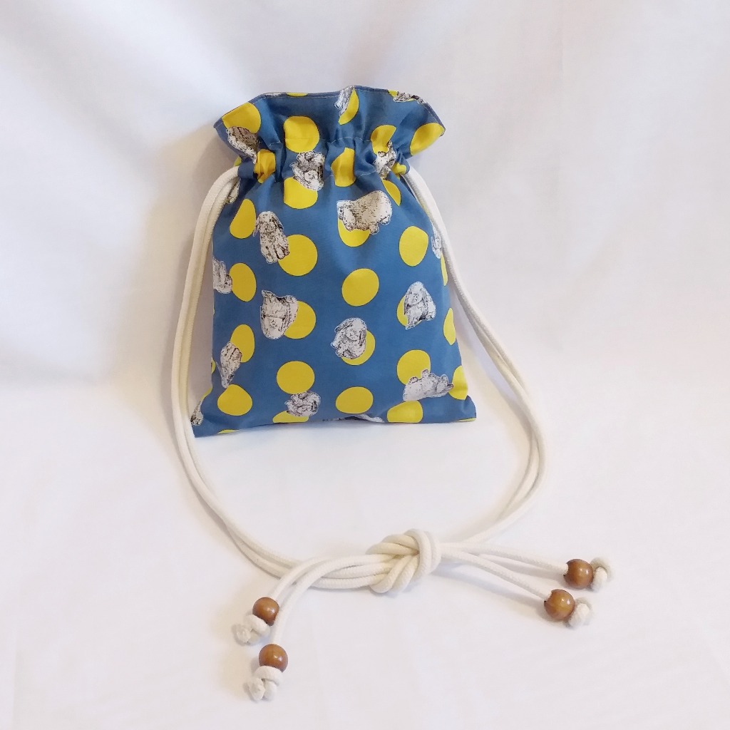 波點兔子索繩袋(深藍) Polka dot rabbit drawstring bag (Deep Blue)