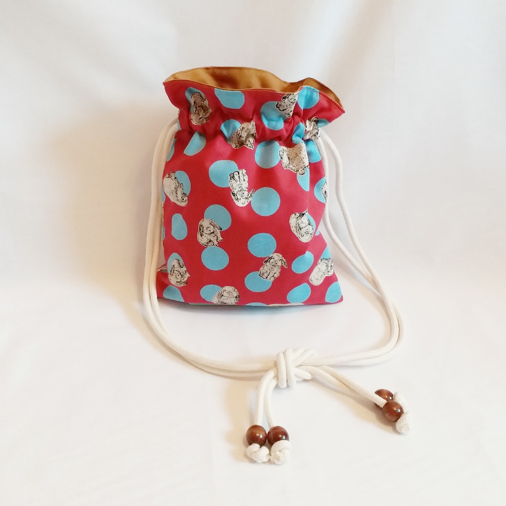 波點兔子索繩袋 (桃紅) Polka Dot Rabbit Drawstring Bag (Pink)