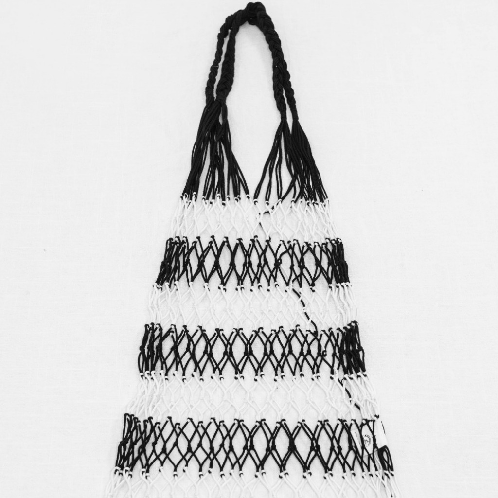 手織漁網袋 (黑白色)