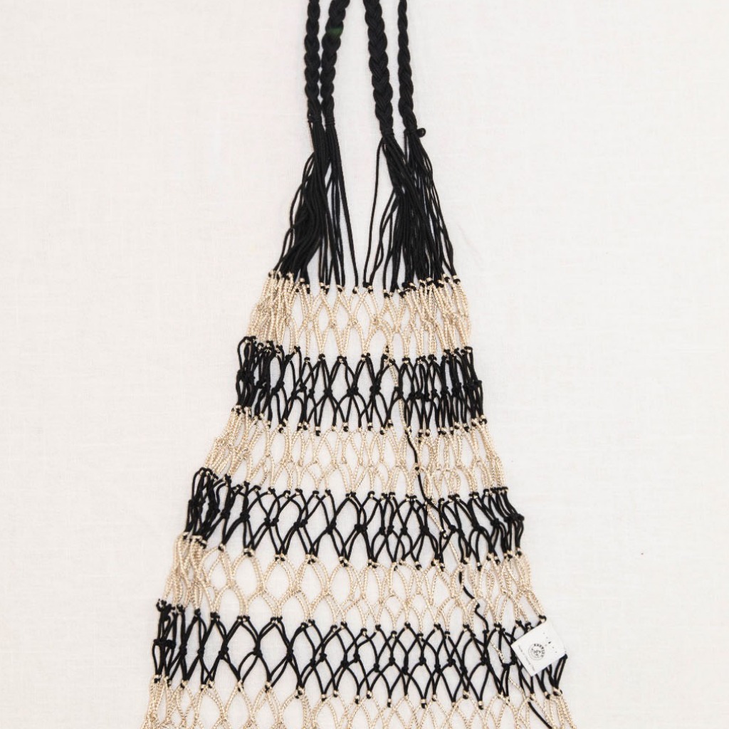 手織漁網袋 (黑金色)