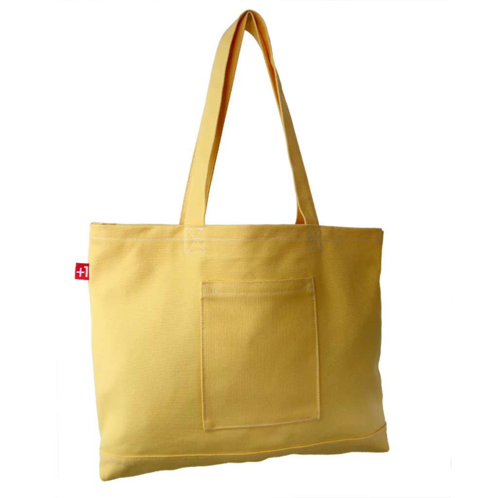 Plus 1 奶黃色帆布四袋手提袋 Pale Yellow Canvas 4-Pocket Totebag