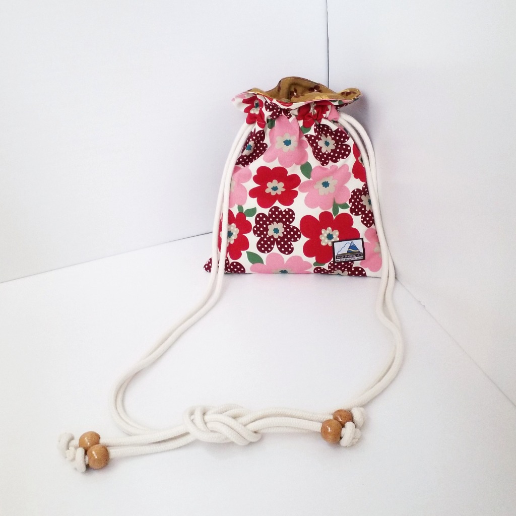 紅色色調花花圖案索繩袋 Red Tone Colour Flower Drawstring Bag