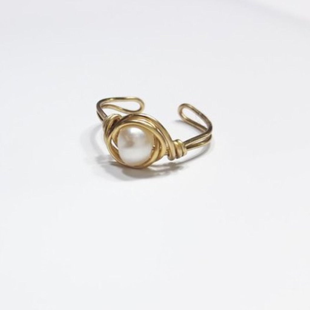 戒指 珍珠繞線可調式黃銅戒指