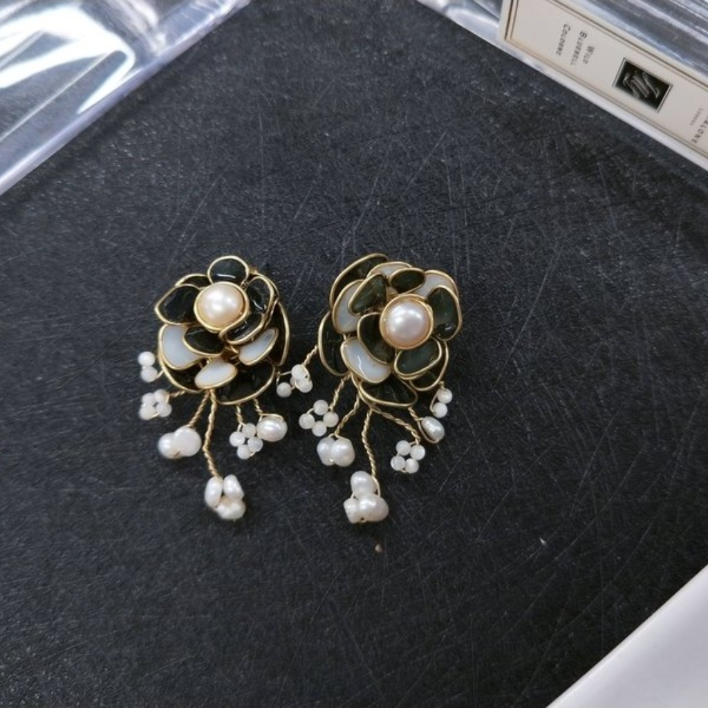 耳環 花嫁系列 花球珍珠 貝殼珠手染樹脂耳針耳夾耳環