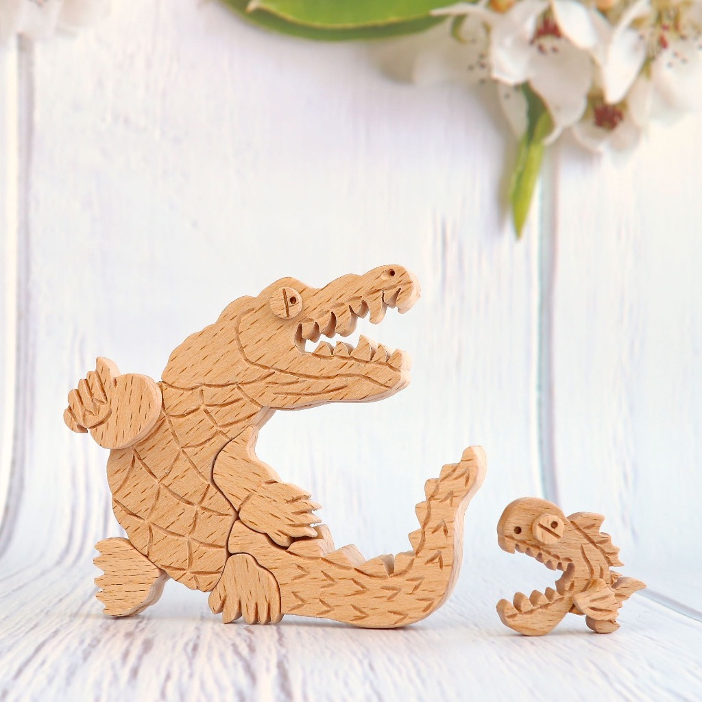 手工木製磁合擺設 木質模型 鱷魚與食人魚 禮物訂製